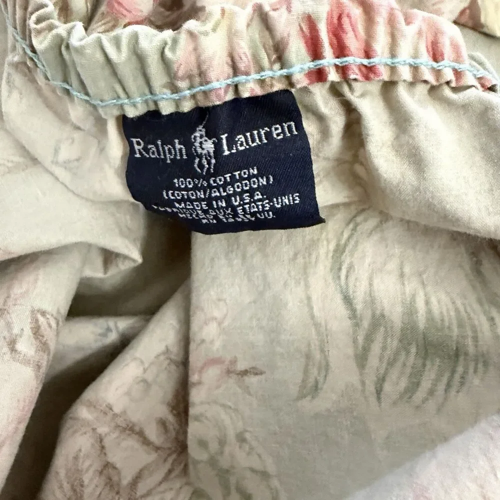 Vintage Ralph Lauren Queen Fitted Flat Sheet Pillow Case Charlotte Floral Green